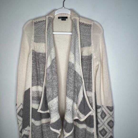 Vince Cream & Grey Drape Front Wool Sweater Cardigan Duster Size Small - Picture 8 of 10